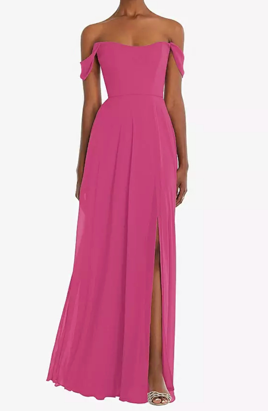 After Six Off Shoulder Maxi Dress 6 Style 1560 Flounce Sleeves Tea Rose Pink